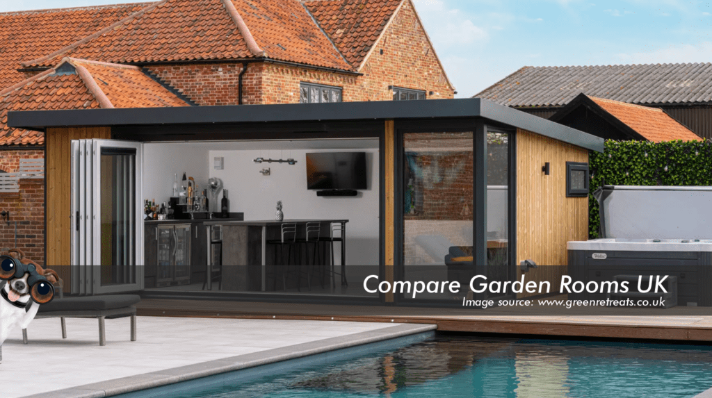 oak garden room with dark grey roof , windows and bi folding doors