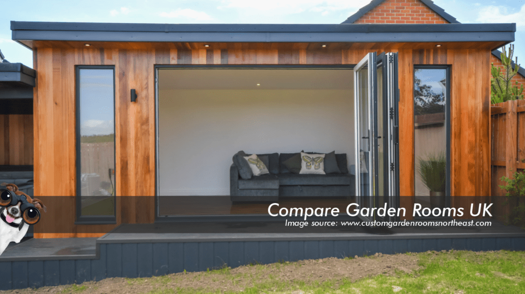oak garden room with dark grey roof , windows and bi folding doors