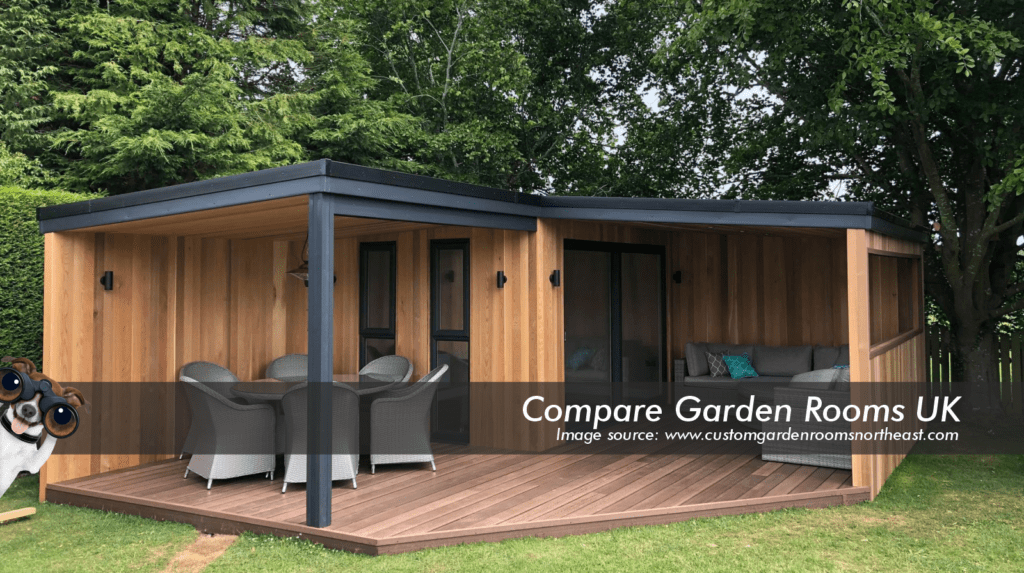 oak garden room with dark grey roof , windows and french doors