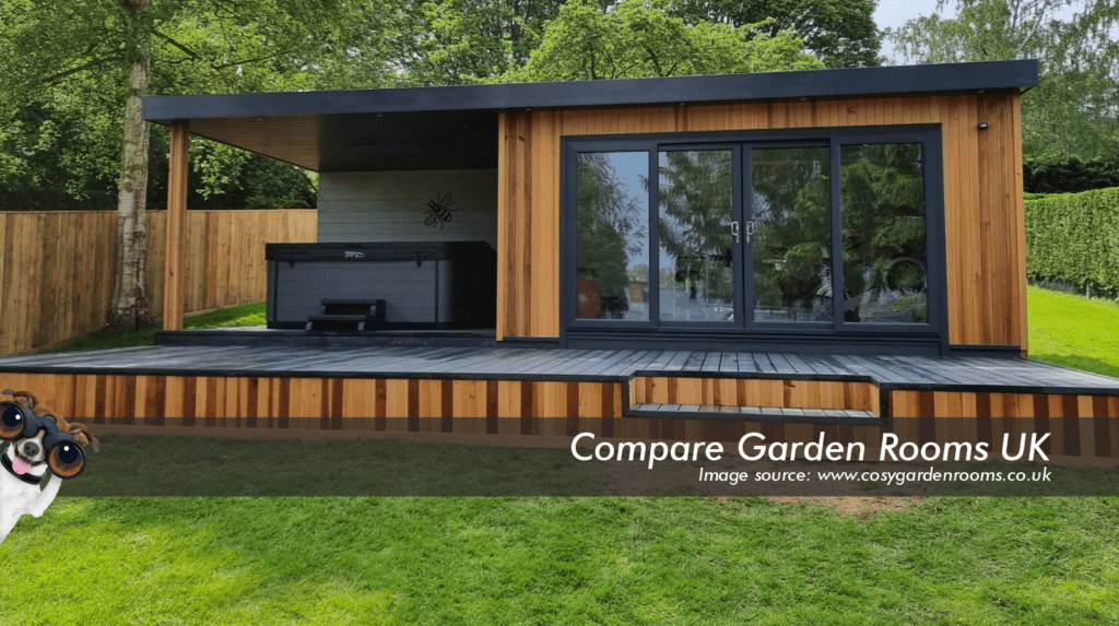 oak garden room with dark grey roof , windows and french doors