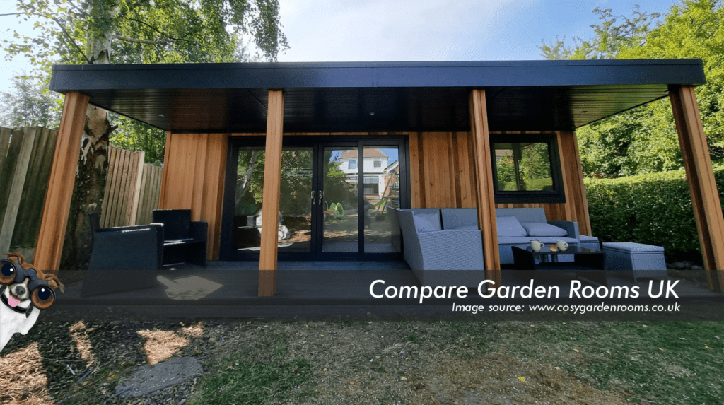 oak garden room with dark grey roof , windows and french doors