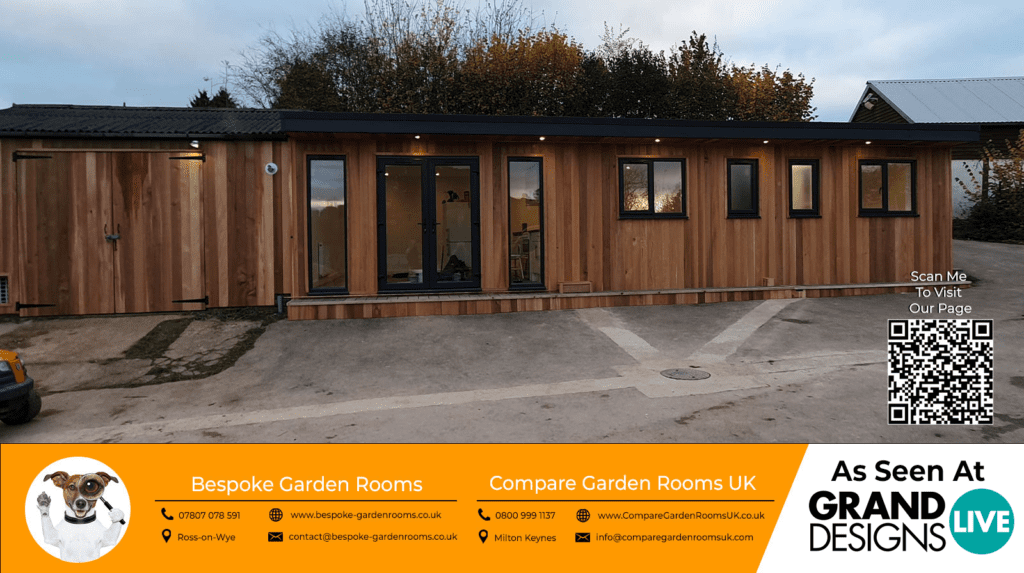 oak garden room with dark grey bi folding doors