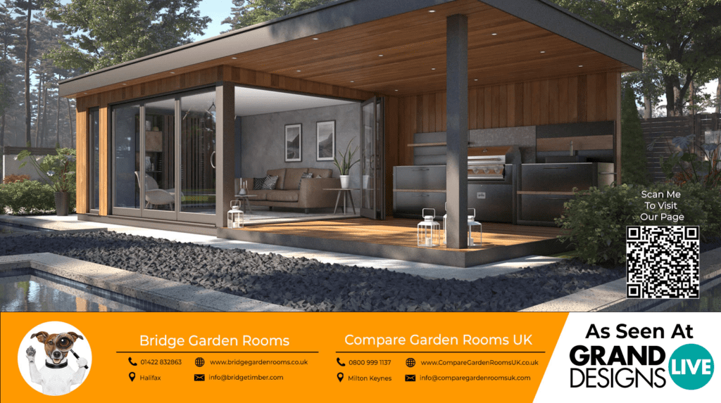 oak garden room with dark grey bi folding doors