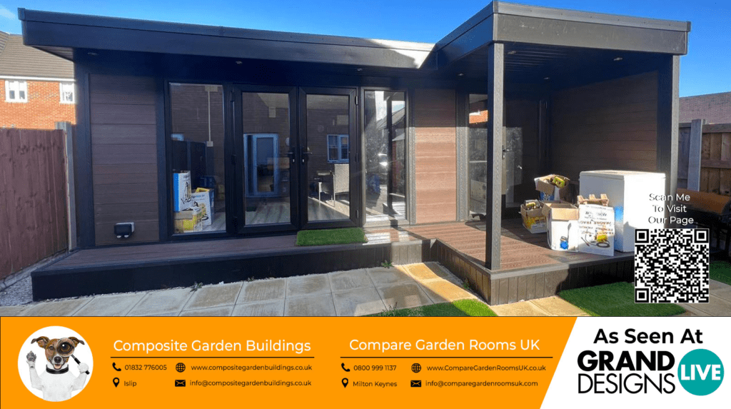 dark oak garden room with black bi folding doors