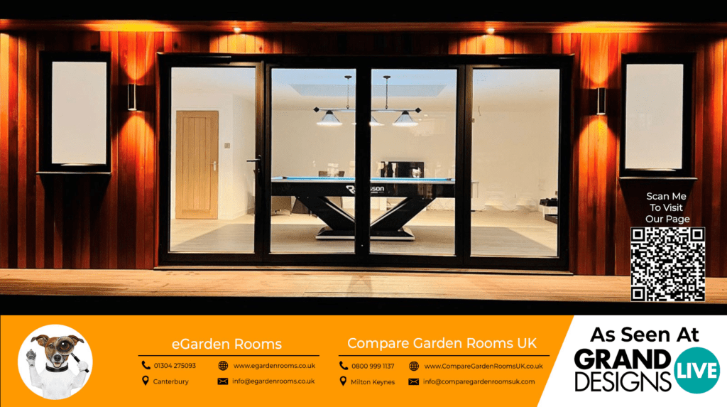 oak garden room with dark grey/black sliding doors