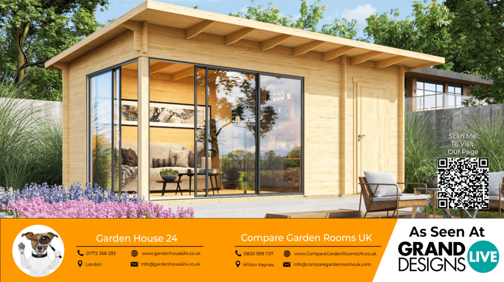 light oak garden room with black sliding doors