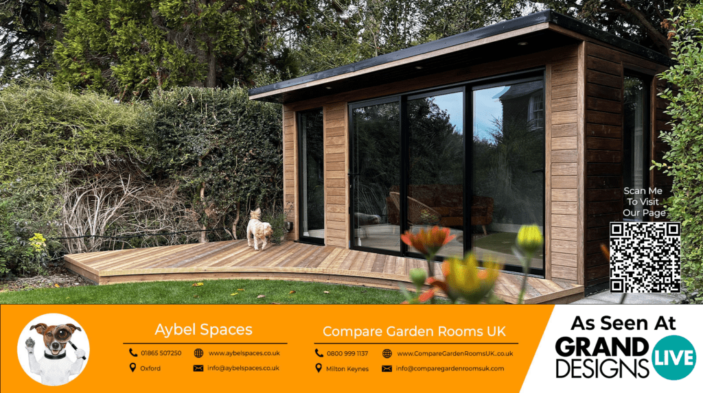 oak garden room with black windows and french doors