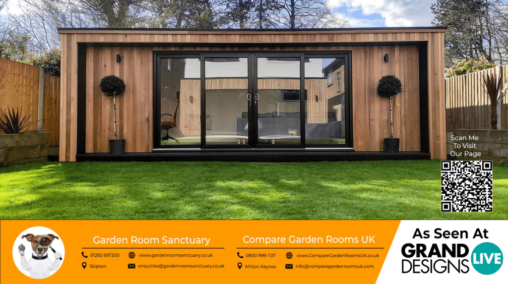 oak garden room with dark grey bi folding doors