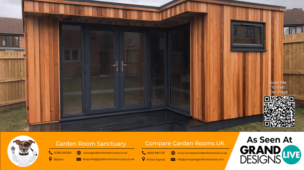 oak garden room with dark grey french doors