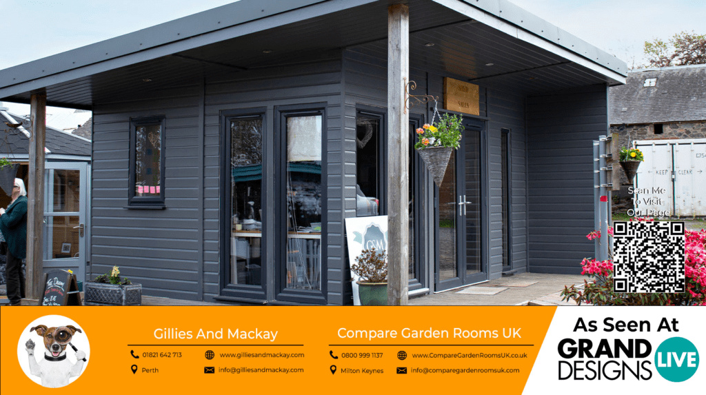 grey garden room with dark grey french doors