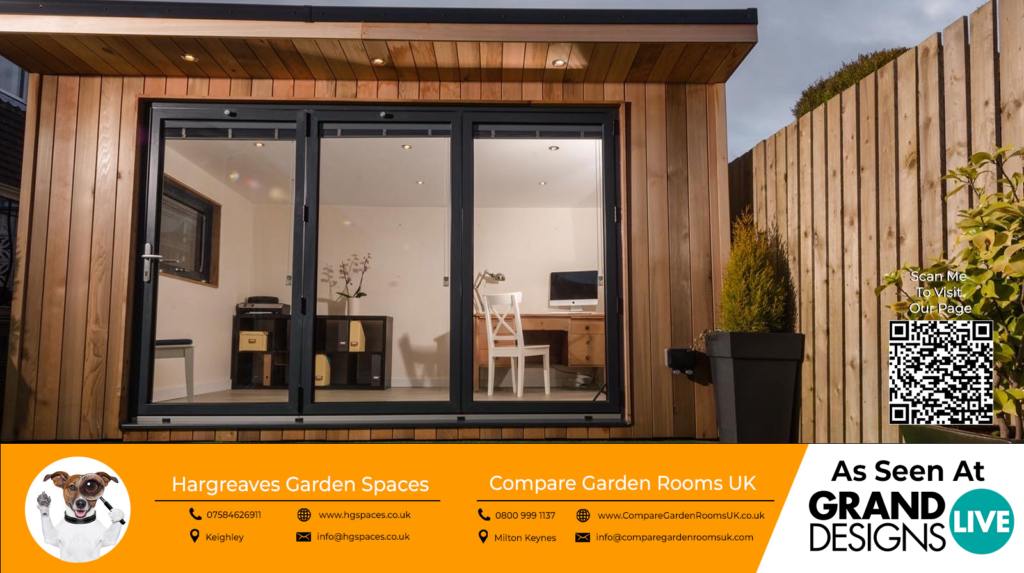 oak garden room with dark grey bi folding doors