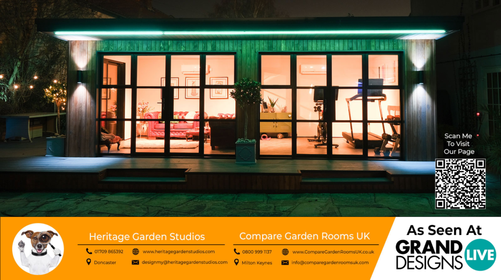 outside view of a garden room being used as a gym