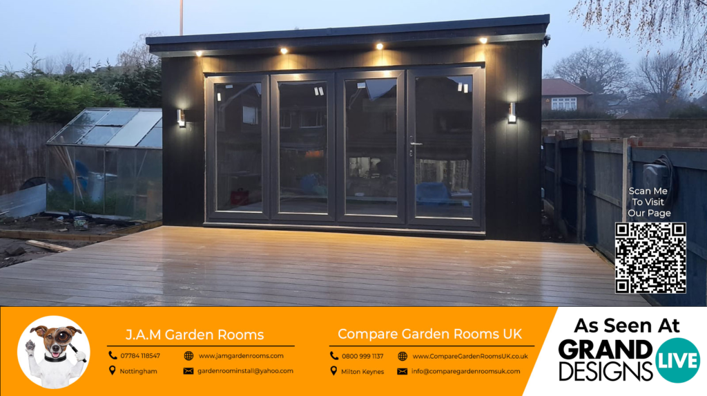 dark oak garden room with black sliding doors