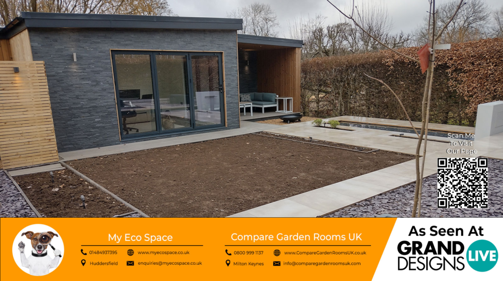 dark grey garden room with black sliding doors