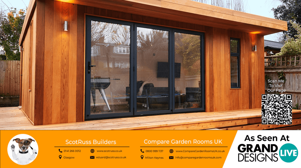 oak garden room with dark grey bi folding doors