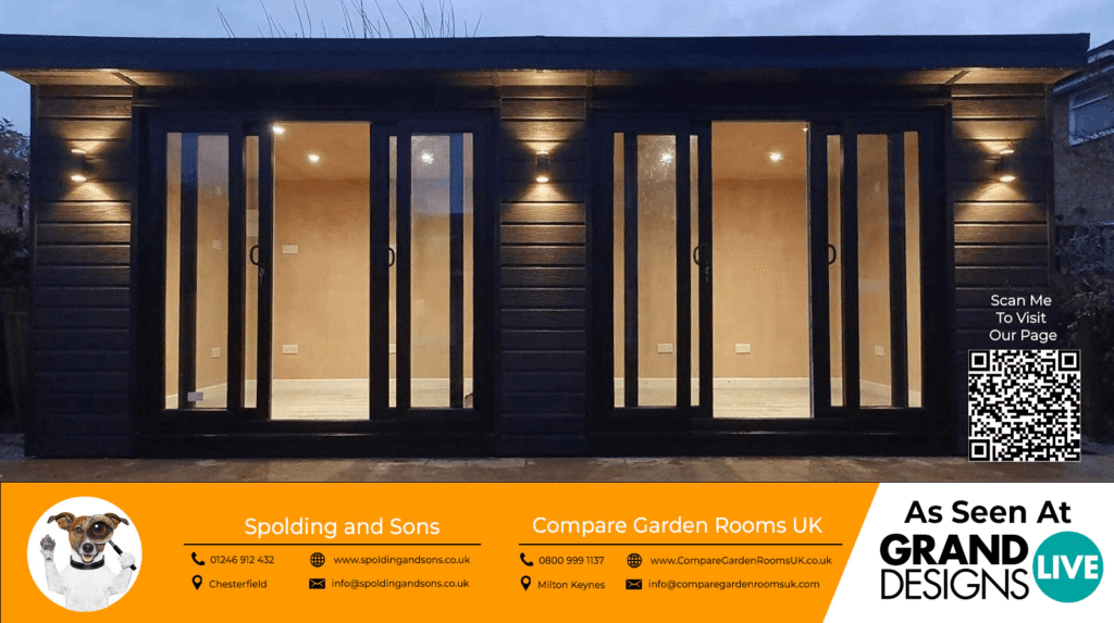 dark grey garden room with black sliding doors