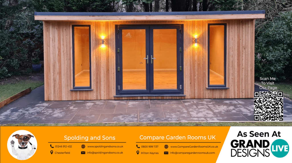 oak garden room with dark grey bi folding doors